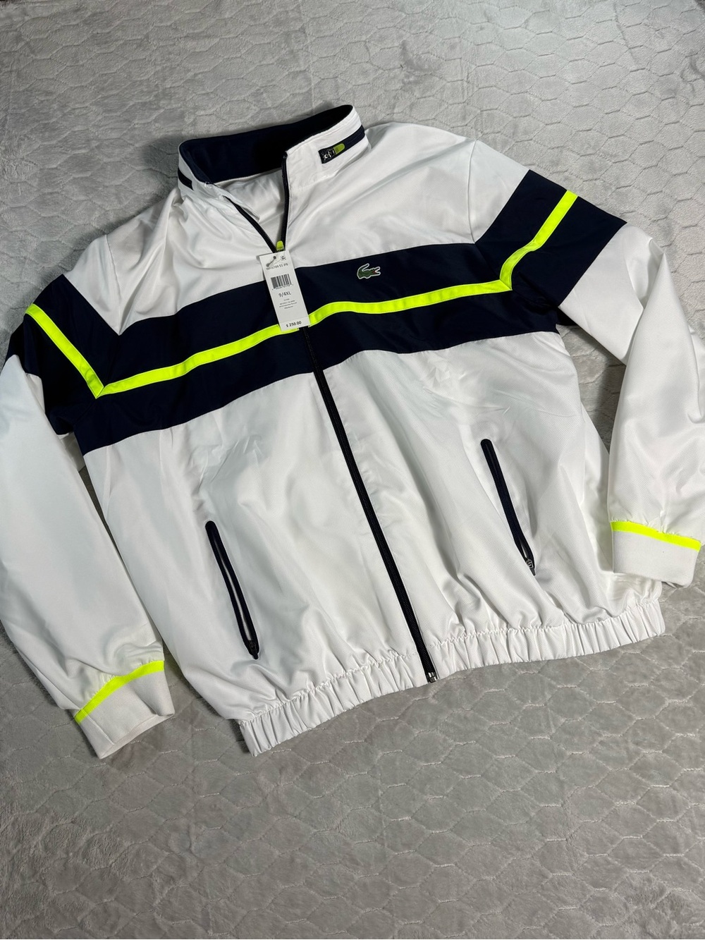 Lacoste Sport 4XL Hidden Hood Jacket NWT White Navy MSRP $250‎